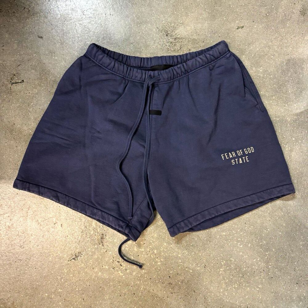 Essentials Fear of God State Men’s Navy Sweat Shorts Sz XL